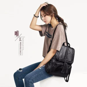 new fashion leisure women's simple backpack travel soft pu leather handbag shoulder bags for women girls school bag
