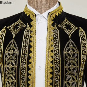 2025 men's luxury embroidered suit jacket slim cardigan coats fashion stand collar court wedding banquet party dress tuxedo male