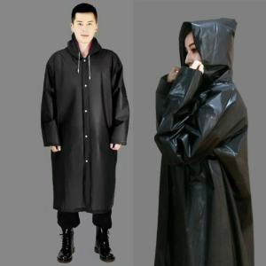 men raincoat unisex rainwear women outdoor pvc hooded jacket fashion loose outerwear solid waterproof button down