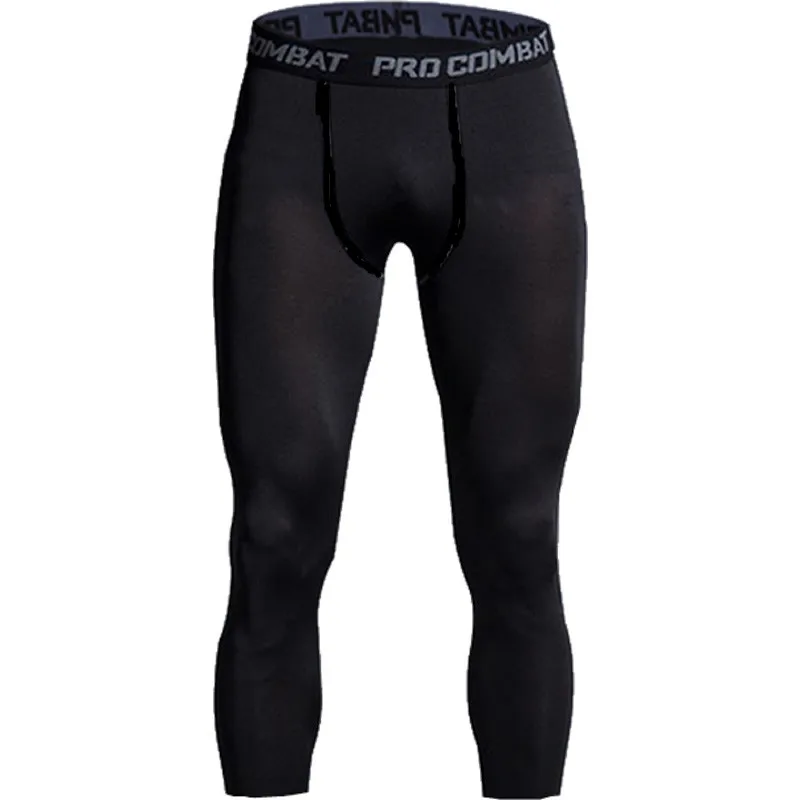 men base layer 3/4 cropped pants black tight training bottoms fitness running basketball white sports underwear s m l xl 2xl 3xl