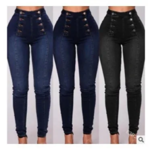 women high waist jeans pencil pants washed vintage pockets double breasted slim fit ankle length trousers 2025 casual denims