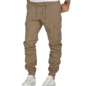 men cargo pant long pants casual loose straight trousers regular pockets solid splice lace up high waist autumn winter 2024