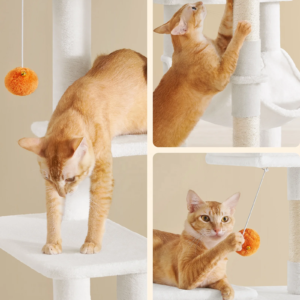 feandrea pink large multi level cat trees & scratcher with hammock luxury wood pet cat tree tower