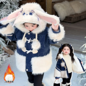anime zootopia judy children faux fur coat girls plush jacket winter rabbit ears fashion padded jacket thicken warm outerwear