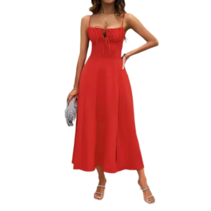 elegant feminine backless red dress 2025 summer women's fashion suspender slit long dresses party wear frock vestidos de mujer