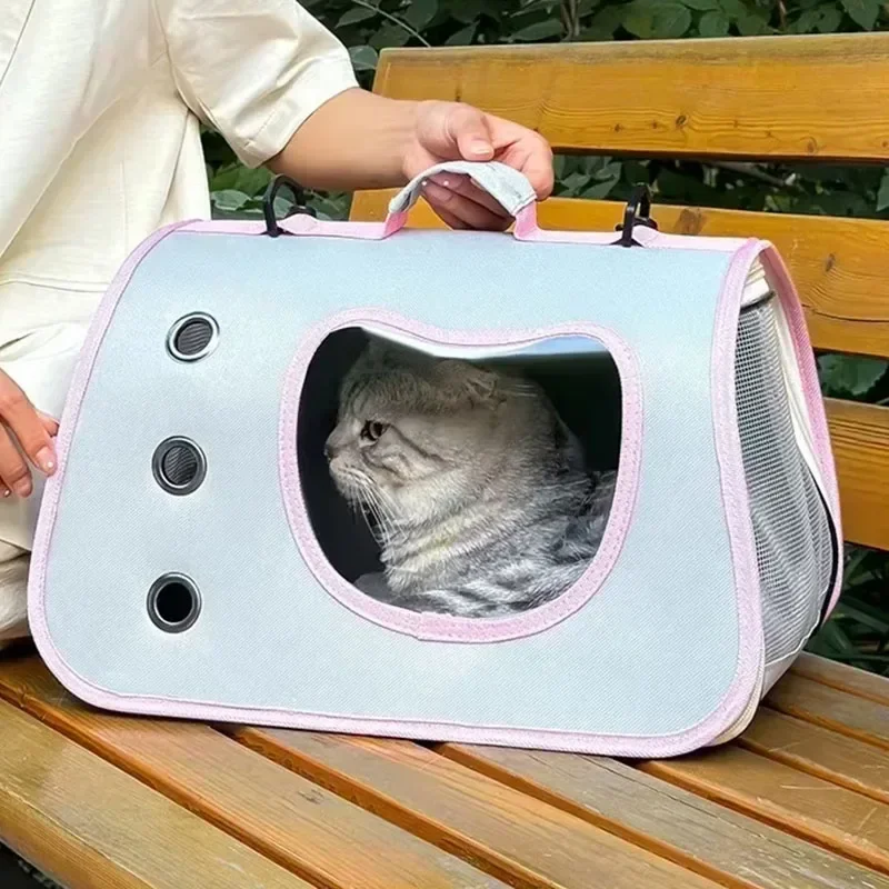 portable cat carrier travel bag transparent foldable breathable cat backpack handheld tote carrying pets travel essential