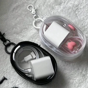 portable mini transparent storage bag with zipper multifunctional headphone and charger case travel accessories with keychain
