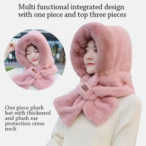 winter windproof integrated cap scarf plush warm ear protection cap thickening casual neck warmer for women