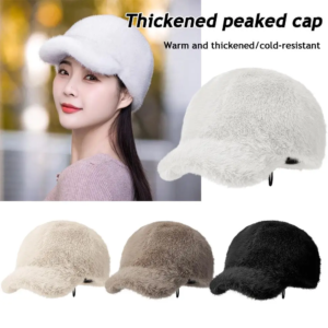 1pc women plush baseball cap simple casual thickened faux fur peaked cap outdoor thickened keep warm autumn winter hat visor hat