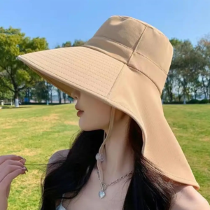 wide brim sun hat women anti uv fold summer solid beach hat neck protection sun visors sunscreen ponytail cap