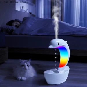dolphin anti gravity water droplet humidifier bluetooth speaker, light tone humidifier, colorful lights, for home deco, gift