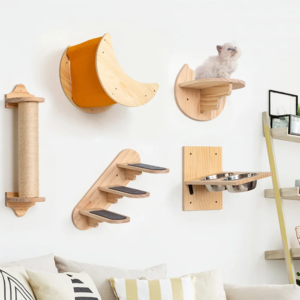 wooden cat wall furniture with sisal scratcher wall mounted perches cat hammock climbing shelves for cat scratching & resting