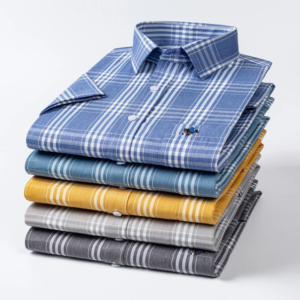 men's summer short sleeve shirt with embroidered chest pocket, lightweight breathable 100% cotton plaid button down shirts