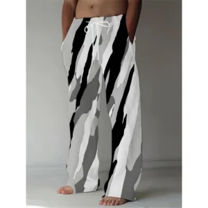 2025 men's casual loose fit drawstring pants 3d print polyester athletic trousers straight leg retro drape style sportswear