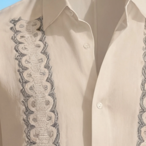 men's summer loose beige linen embroidered casual shirt