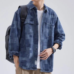 washed denim men jacket spliced coats turn down collar outerwear long sleeve jackets single breasted cardigan spring pockets