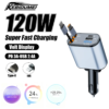 kebidumei d2 car charger type c fast charging power adapter cable digital display retractable 4in1 phone chargers car accesories
