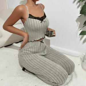 pajamas suit women 2 piece sets camisole pants suspender top trousers summer lace bow sleeveless sleepwear outfits nightwear