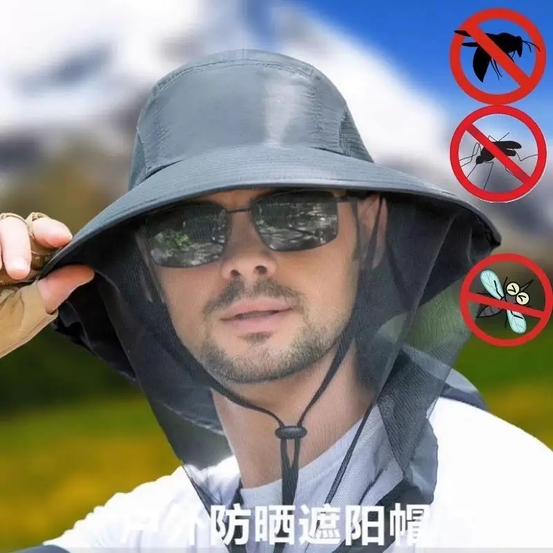 men's and women's outdoor mosquito caps, fishing caps, sun protection wide brimmed hats for mountaineering, face masks and hats