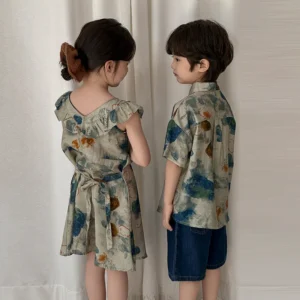 summer family matching outfits dress shirt shorts sets couples and kids matching clothing family look vacation costume clothes