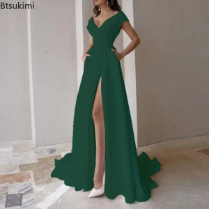 2026 women's evening party dress cross border chest wrapped ruffle solid mid waist temperament club prom dresses vestidos female