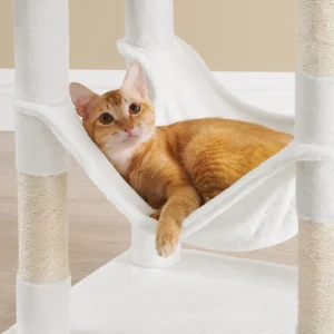 feandrea pink large multi level cat trees & scratcher with hammock luxury wood pet cat tree tower
