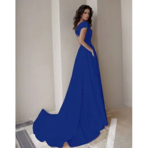 2025 new elegance party floor dress summer women's breast wrap ruffled solid split mid waist temperament commuter long dresses