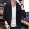 button closure men jacket men knitted cardigan stylish men's knitted cardigan coat slim fit warm stand collar badge for fall