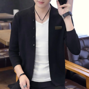 button closure men jacket men knitted cardigan stylish men's knitted cardigan coat slim fit warm stand collar badge for fall