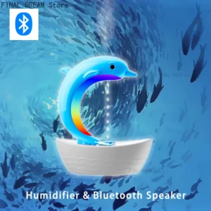 dolphin anti gravity water droplet humidifier bluetooth speaker, light tone humidifier, colorful lights, for home deco, gift