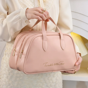 large capacity double layer travel cosmetic bag portable pu makeup pouch women waterproof bathroom washbag multifunctional bag
