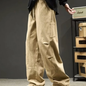 men cargo pant long wide leg pants casual loose straight trousers pockets splice solid high waist regular autumn winter