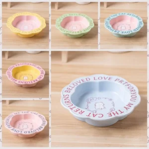 pet accessories flower shape ceramic pet bowl anti black chin 250ml pet canned food bowl non slip cat feeding dish indoor