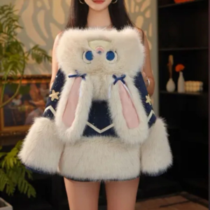 anime zootopia judy children faux fur coat girls plush jacket winter rabbit ears fashion padded jacket thicken warm outerwear