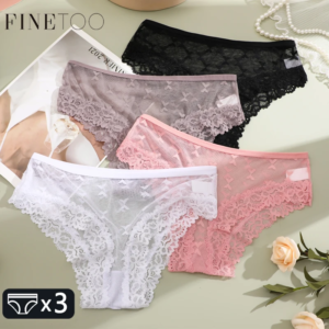 finetoo 3pcs women's lace panties sexy perspective underwear briefs female solid color hollow out lingerie floral intimates s xl