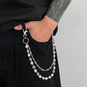 exquisite luxury imitation pearl keychain wallet belt chain men women punk trousers hipster pant chain bag charm hiphop jewelry