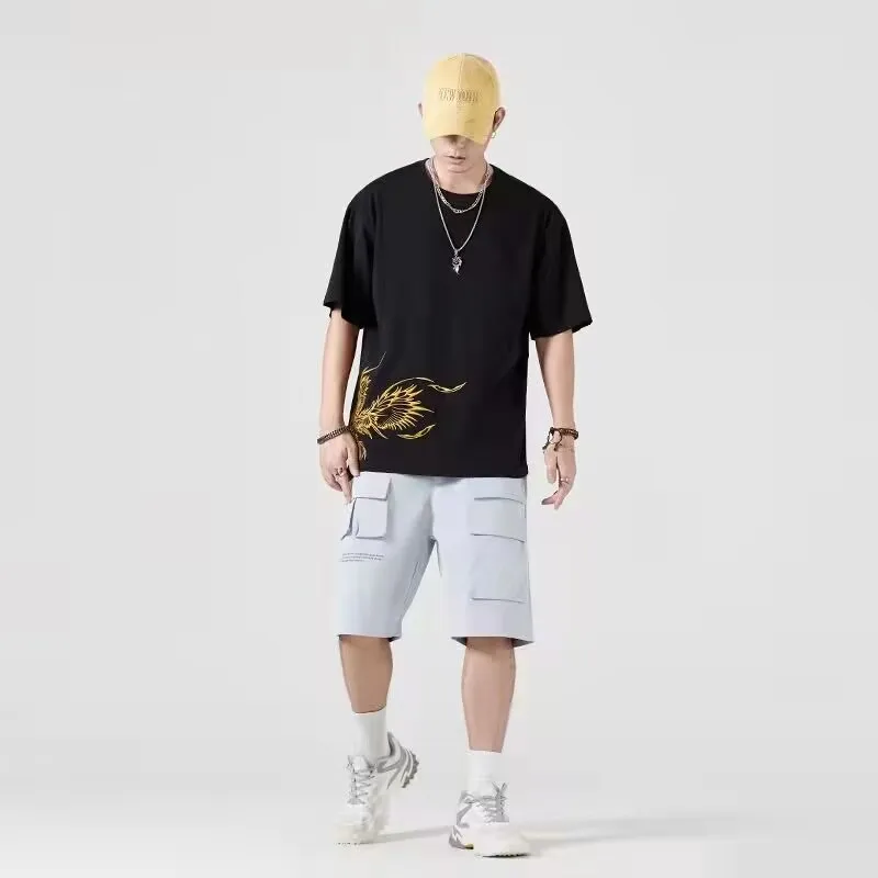 lovers embroidered phenix summer t shirt 2025 new men cotton t shirt students casual tee short sleeves top loose t shirt 4xl