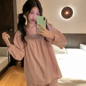 pajama sets women's spring autumn long sleeved pants korean edition cute lace french home furnishing two piece set large pyjams