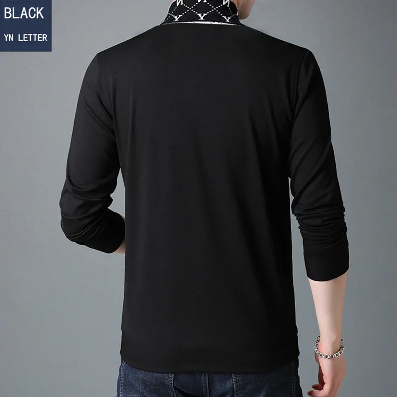 spring and autumn new cotton men clothing long sleeved lapel embroidered t shirt casual letters men oversized t shirt