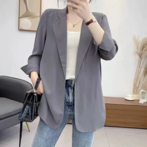 women blazer jacket cardigan summer suit coat three quarter sleeve turn down collar office lady open stitch outerwear 2025