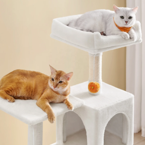 feandrea pink large multi level cat trees & scratcher with hammock luxury wood pet cat tree tower