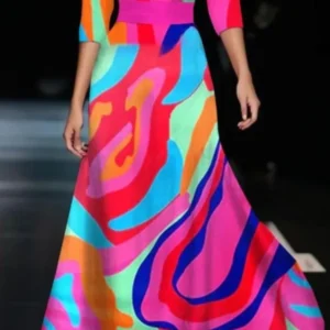 fashionable v neck three quarter sleeve dress for women spring autumn new elegant waisted floral printing casual dresses female