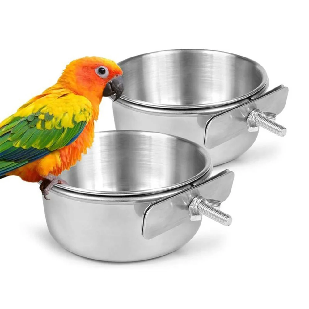 stainless steel bird bowls safe cage hanging feeder bowl parrot rabbit hamster food water feeding bowl pet cage accessories