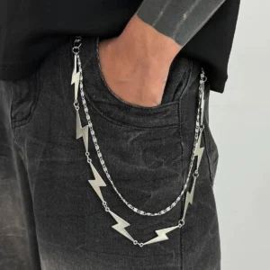 kunjoe punk metal lightning geometric belt chain waist chain men hip hop trousers hipster jeans pants chain keychain jewellery