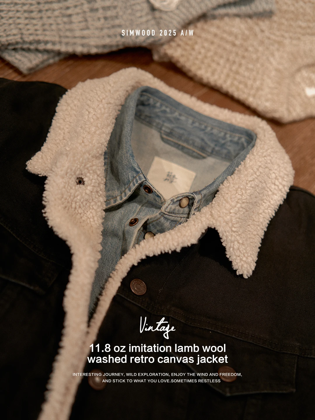 simwood 2025 winter new oversize sherpa lined trucker jacket men 11.8oz washed vintage canvas fabric plus size coats