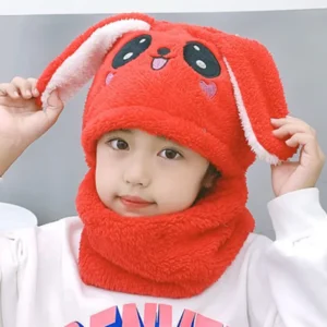 autumn and winter hats boys and girls one baby bib hat ear cap cute rabbit plush pullover hat thickened