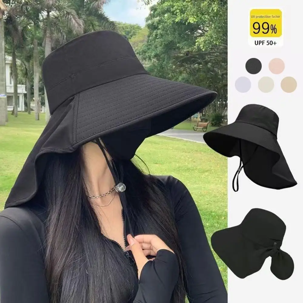 summer outdoor uv anti neck protection shawl sunscreen cap solid color beach travel fisherman hat wide brim sun hat for women
