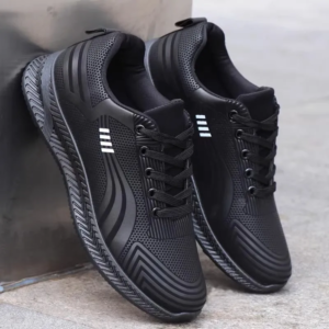 waterproof men's sneakers casual running shoes soft bottom black leather sports shoes