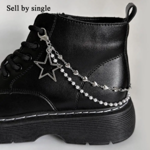 metal pearl chain charm shoes buckles chain y2k heart star sneakers jewelry leather boots canvas shoes chain shoes accessories