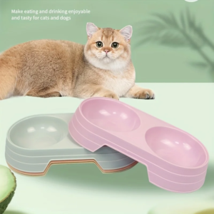 1pcs pet double bowl plastic kitten dog food drinking tray feeder cat feeding pet supplies accessories dog accessories pet bowl